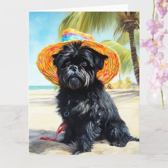 Affenpinscher on Beach, summer gift for dog lovers Card (Orchid)