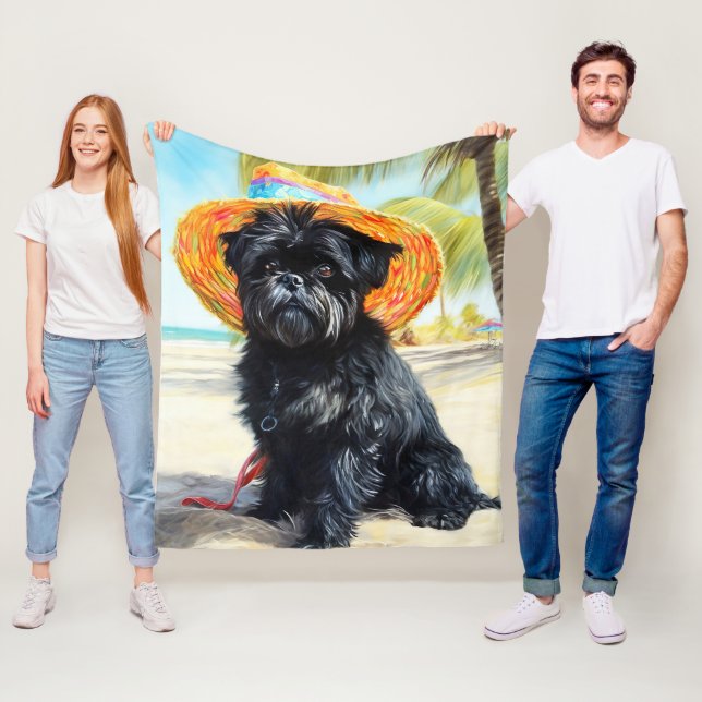 Affenpinscher on Beach, summer gift for dog lovers Fleece Blanket (In Situ)