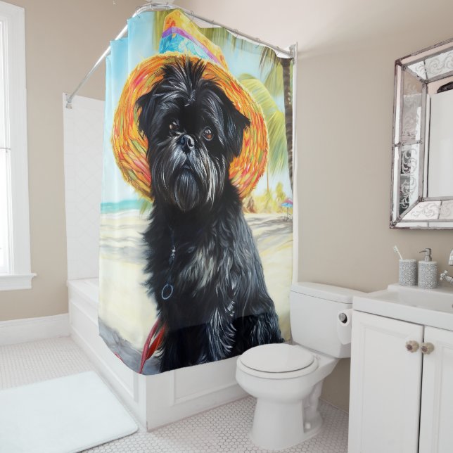 Affenpinscher on Beach, summer gift for dog lovers Shower Curtain (In Situ)