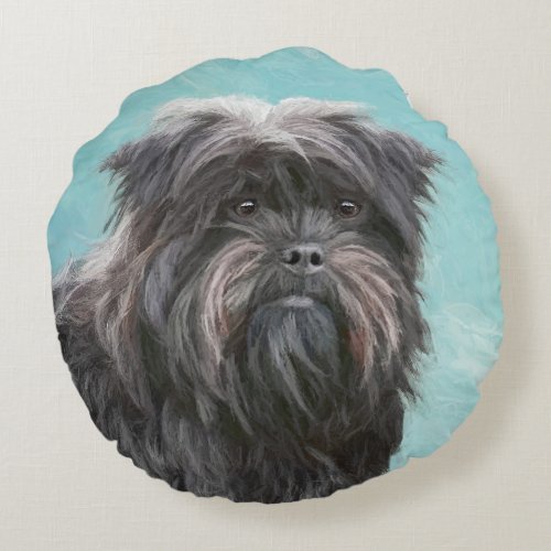 Affenpinscher Painting _ Cute Original Dog Art Round Pillow