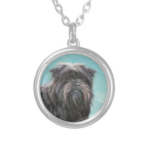 Affenpinscher Painting - Cute Original Dog Art Silver Plated Necklace