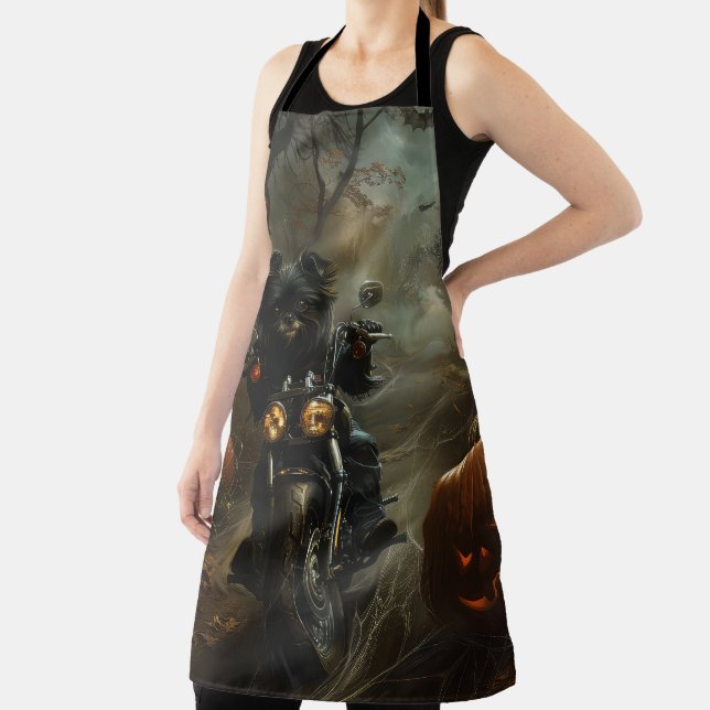 Affenpinscher Riding Motorcycle Halloween Scary  Apron (Insitu)