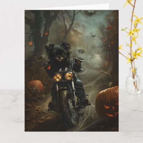 Affenpinscher Riding Motorcycle Halloween Scary  Card