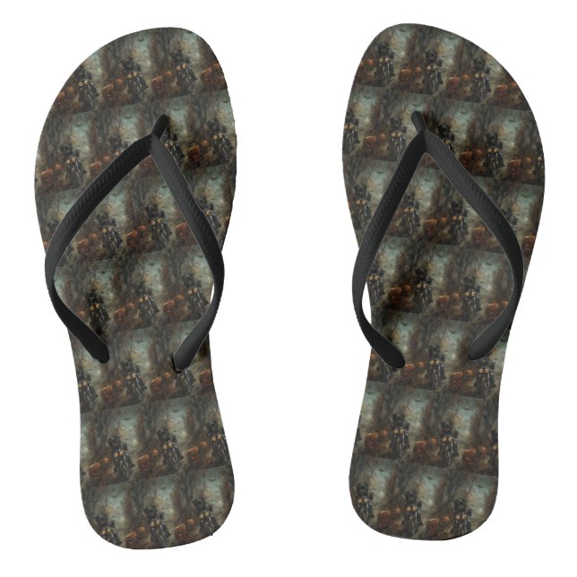 Affenpinscher Riding Motorcycle Halloween Scary  Flip Flops (Footbed)