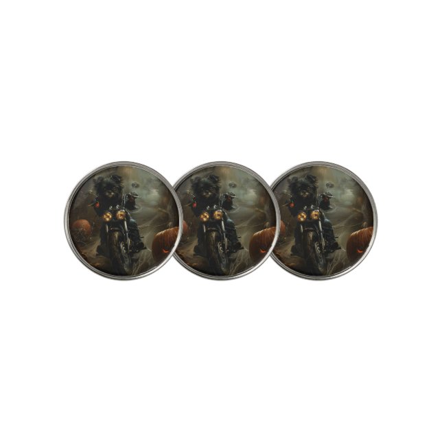 Affenpinscher Riding Motorcycle Halloween Scary Golf Ball Marker (3 Up)