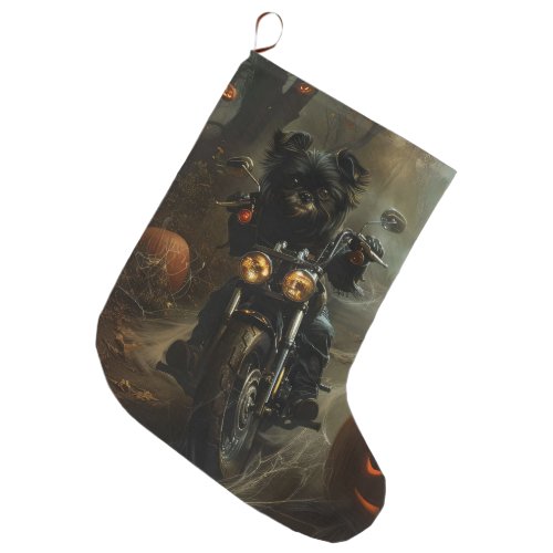 Affenpinscher Riding Motorcycle Halloween Scary  Large Christmas Stocking