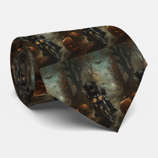 Affenpinscher Riding Motorcycle Halloween Scary  Neck Tie (Rolled)