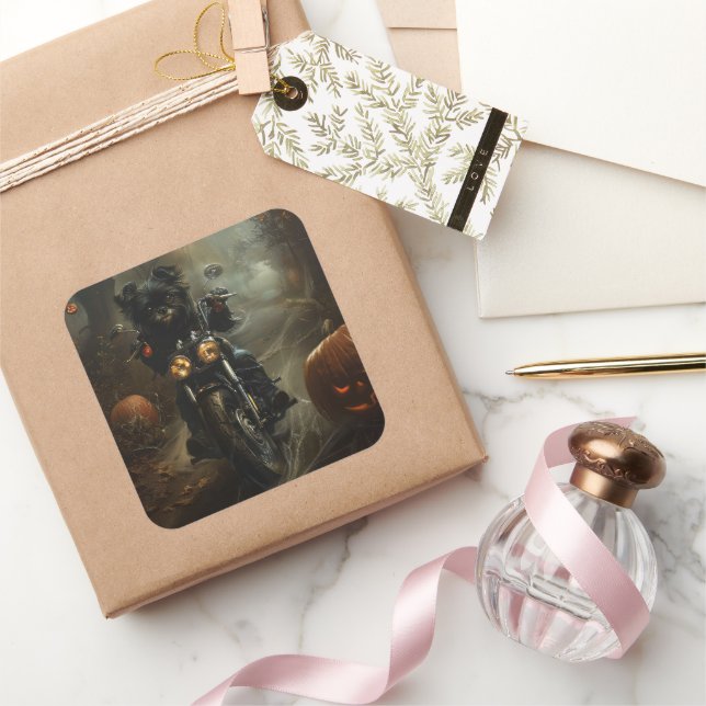 Affenpinscher Riding Motorcycle Halloween Scary  Square Sticker (Gifting)