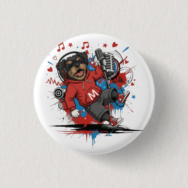 Affenpinscher Rock Star Singer Musical Podcast Art Button (Front)