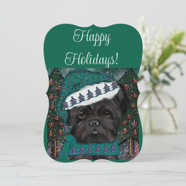 Affenpinscher Santa Card (Standing Front)