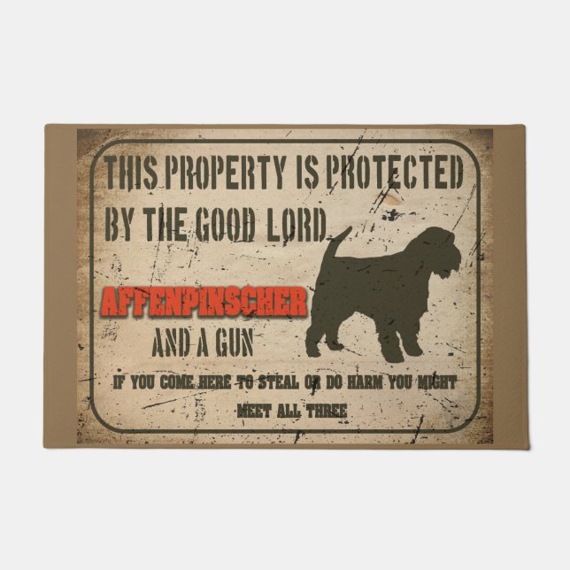 Affenpinscher Silhouette Funny Guard Dog Warning S Doormat (Front)