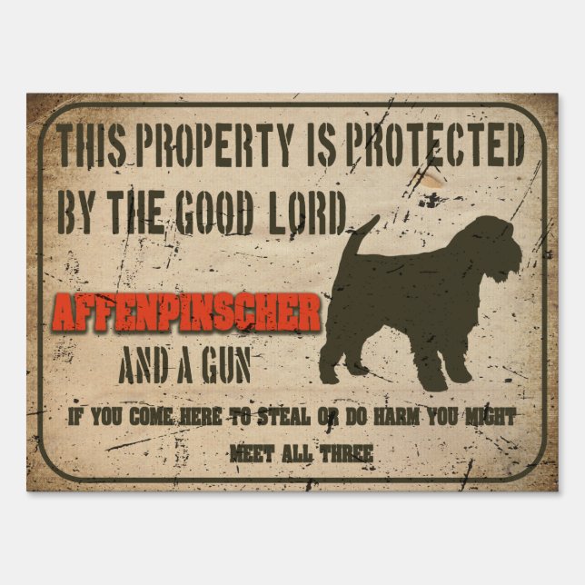 Affenpinscher Silhouette Funny Guard Dog Warning Sign (Front)