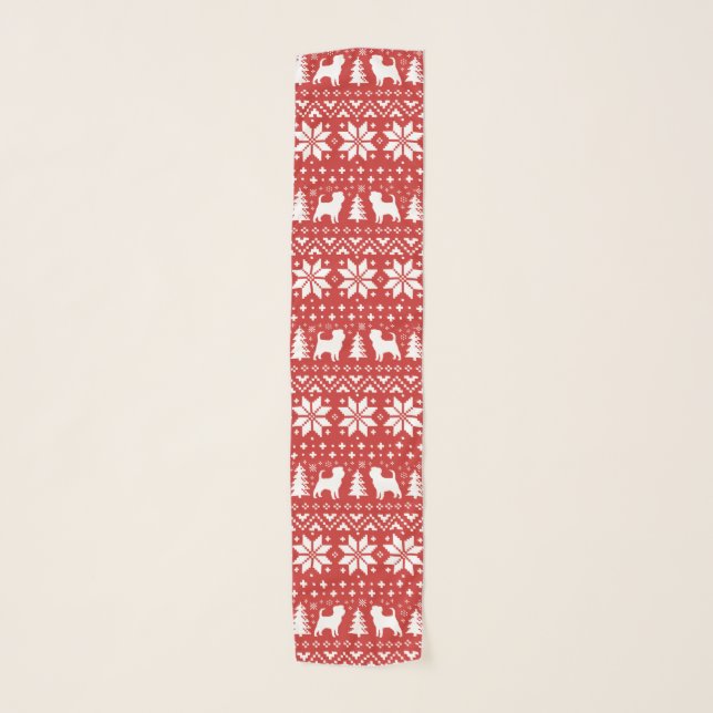 Affenpinscher Silhouettes Red Christmas Pattern Scarf (Front)