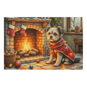 Affenpinscher Sitting Fireplace Christmas Lights Wood Wall Art
