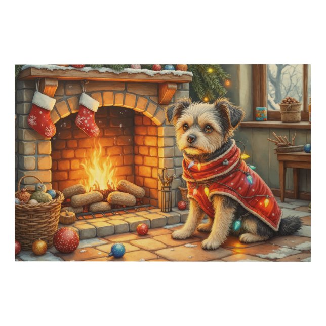 Affenpinscher Sitting Fireplace Christmas Lights Wood Wall Art (Front)