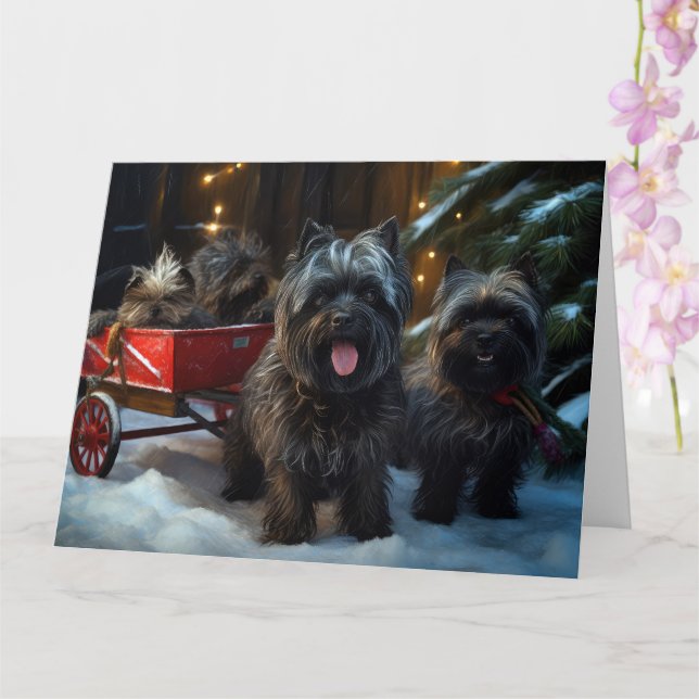Affenpinscher Snowy Sleigh Ride Christmas Decor Card (Orchid)
