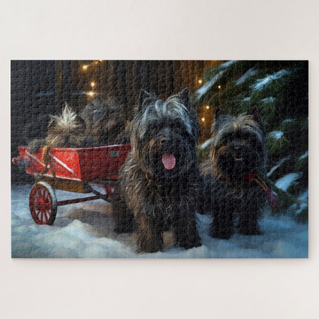 Affenpinscher Snowy Sleigh Ride Christmas Decor Jigsaw Puzzle (Horizontal)