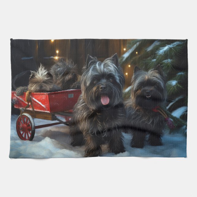 Affenpinscher Snowy Sleigh Ride Christmas Decor Kitchen Towel (Horizontal)