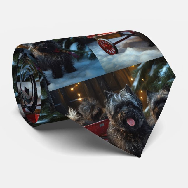 Affenpinscher Snowy Sleigh Ride Christmas Decor Neck Tie (Rolled)