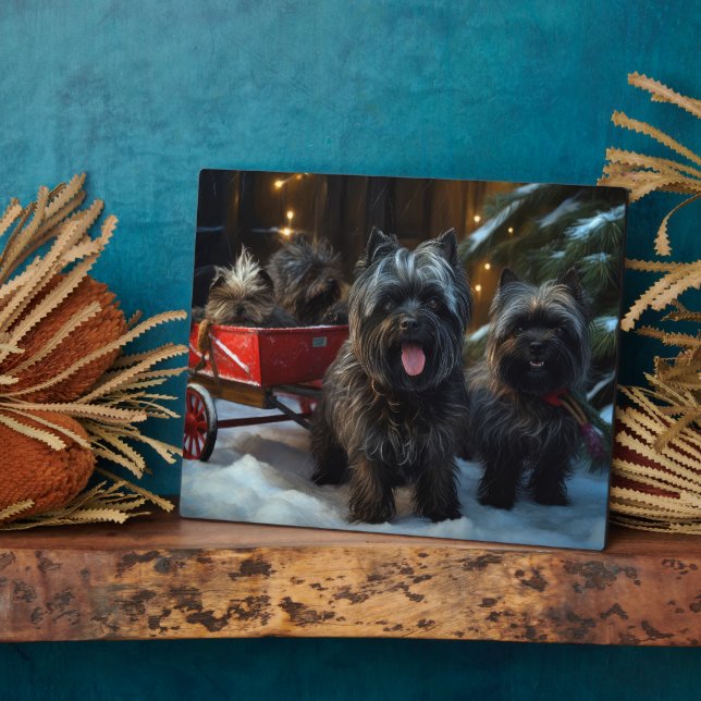 Affenpinscher Snowy Sleigh Ride Christmas Decor Plaque (Side)