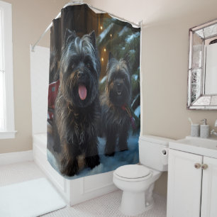 Affenpinscher Snowy Sleigh Ride Christmas Decor Shower Curtain