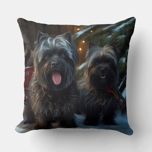 Affenpinscher Snowy Sleigh Ride Christmas Decor Throw Pillow (Front)