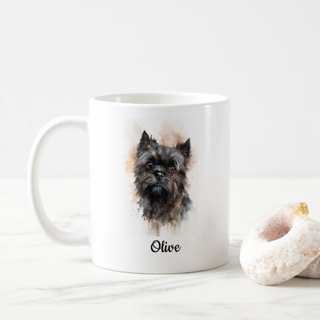 Affenpinscher Watercolor Art Customized Coffee Mug (With Donut)