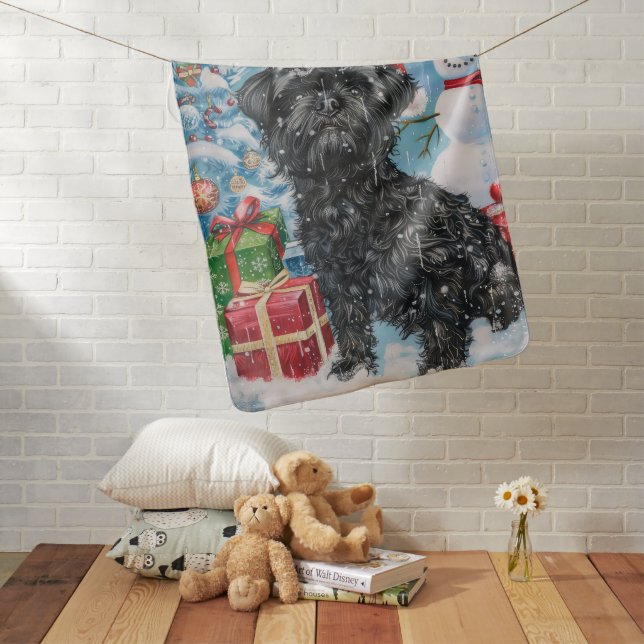 Affenpinscher Winter Wonderland Christmas Joy Baby Blanket (In Situ)