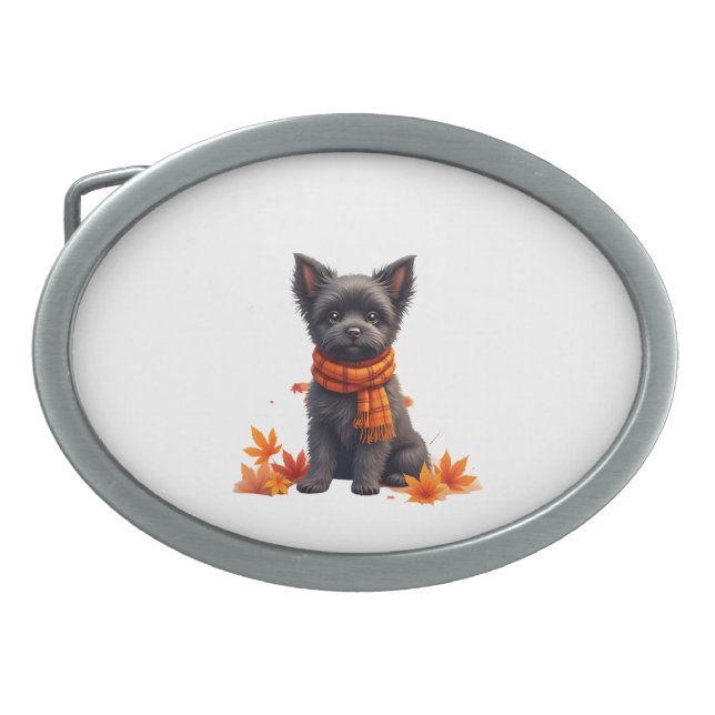 Affenpinscher With Heart Made Of Autumn Leaves Belt Buckle (Front)