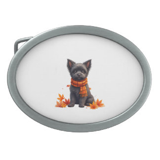 Affenpinscher With Heart Made Of Autumn Leaves Belt Buckle