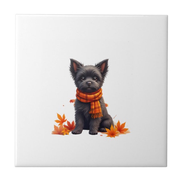 Affenpinscher With Heart Made Of Autumn Leaves Ceramic Tile (Front)