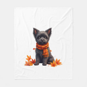 Affenpinscher With Heart Made Of Autumn Leaves Fleece Blanket