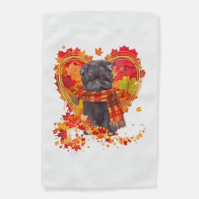 Affenpinscher With Heart Made Of Autumn Leaves Garden Flag (Front)