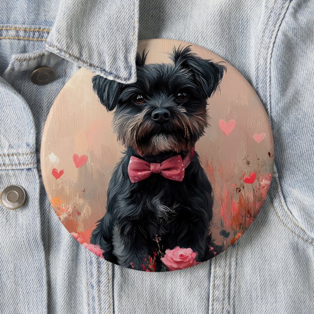 Affenpinscher with Roses - Valentine's Day Button (In Situ)