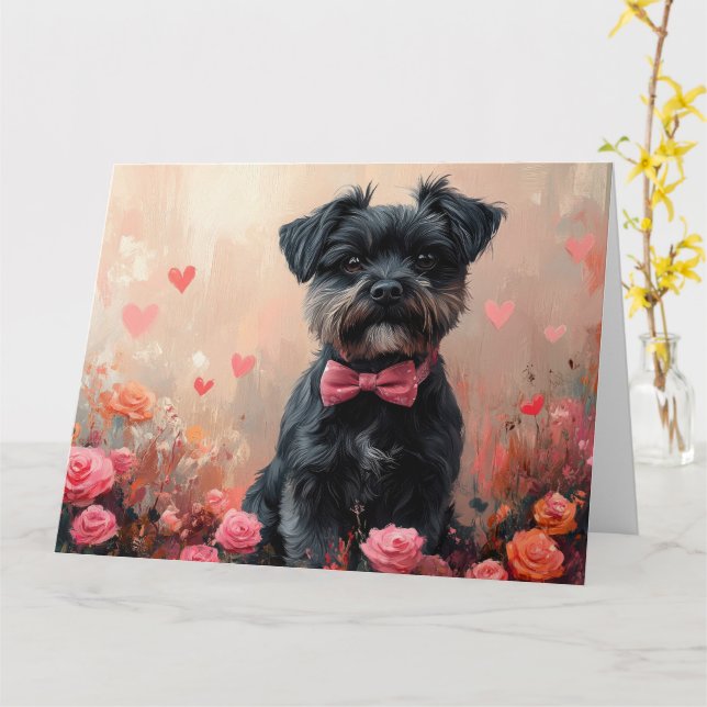 Affenpinscher with Roses - Valentine's Day Card (Yellow Flower)