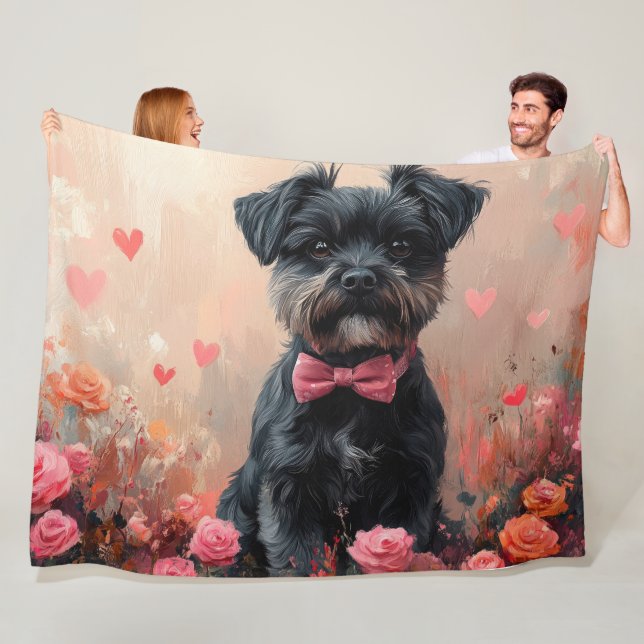 Affenpinscher with Roses - Valentine's Day Fleece Blanket (In Situ)