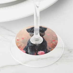 Affenpinscher with Roses - Valentine's Day Wine Glass Tag