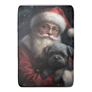 Affenpinscher with Santa Claus Festive Christmas Bath Mat