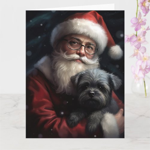 Affenpinscher with Santa Claus Festive Christmas Card
