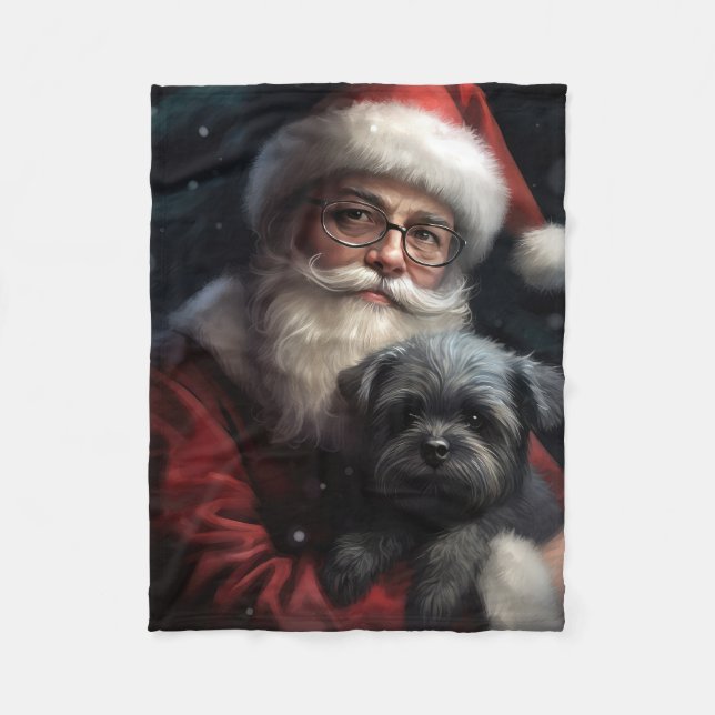 Affenpinscher with Santa Claus Festive Christmas Fleece Blanket (Front)