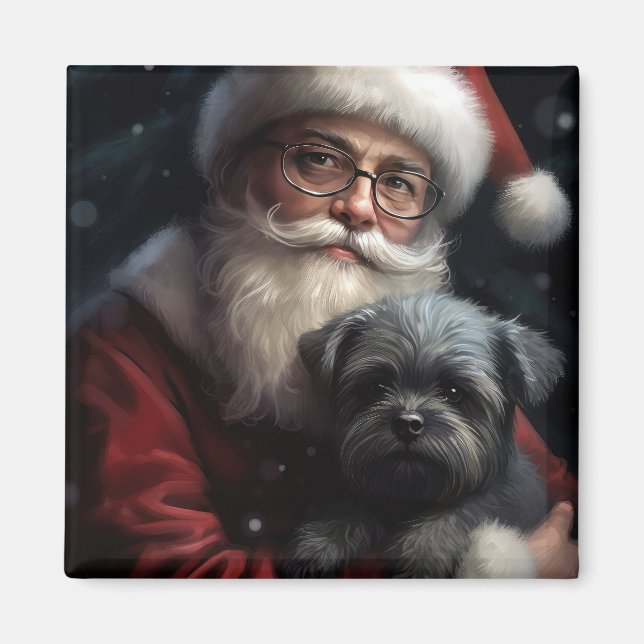 Affenpinscher with Santa Claus Festive Christmas Magnet (Front)