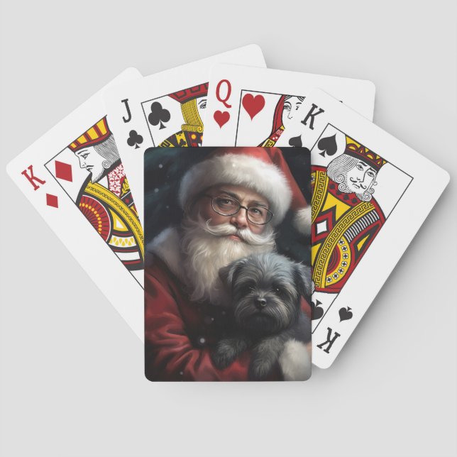 Affenpinscher with Santa Claus Festive Christmas Poker Cards (Back)