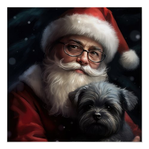 Affenpinscher with Santa Claus Festive Christmas Poster