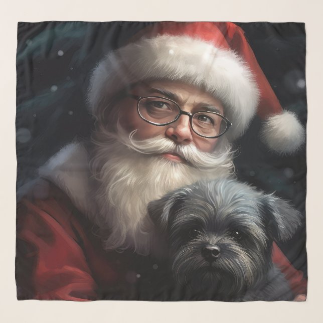 Affenpinscher with Santa Claus Festive Christmas Scarf (Front)