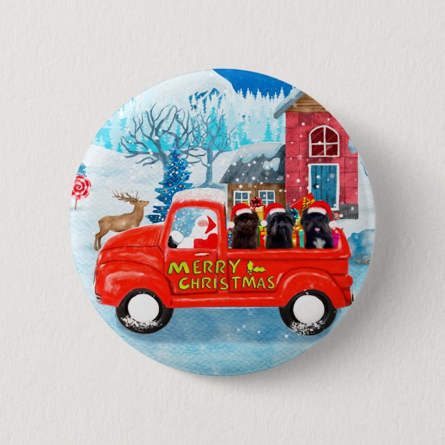Affenpinschers Dog in Christmas Delivery Truck Button (Front)