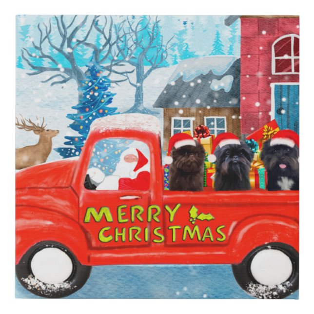 Affenpinschers Dog in Christmas Delivery Truck Faux Canvas Print (Front)