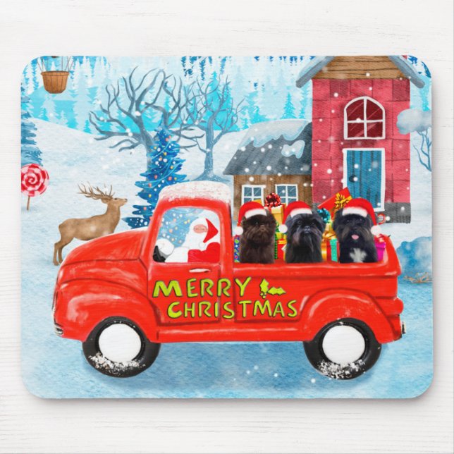 Affenpinschers Dog in Christmas Delivery Truck  Mouse Pad (Front)