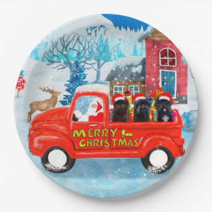 Affenpinschers Dog in Christmas Delivery Truck Paper Plates