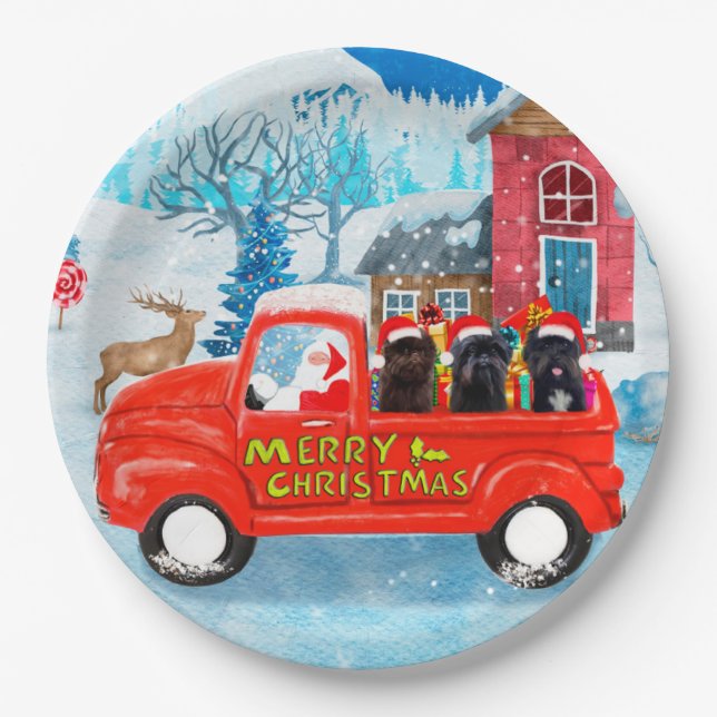 Affenpinschers Dog in Christmas Delivery Truck Paper Plates (Front)
