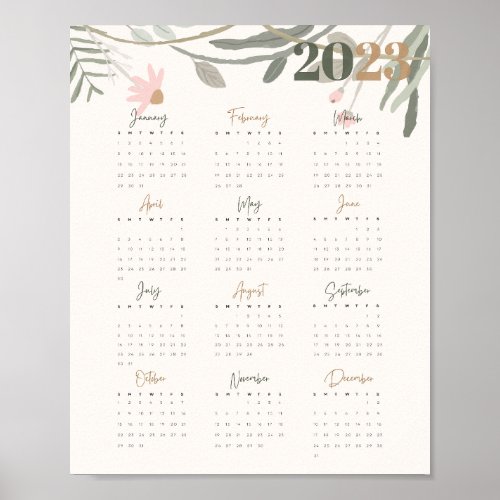 Affiche Calendrier 2023 FLORAL PASTEL _ ANGLAIS Poster